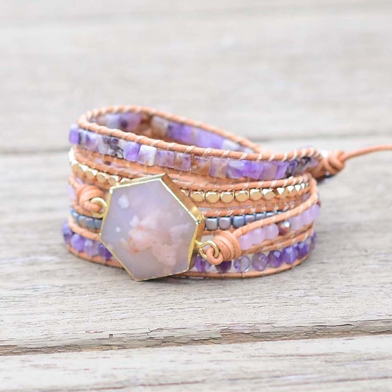 Cherry Blossom Agate Wrap Bracelet