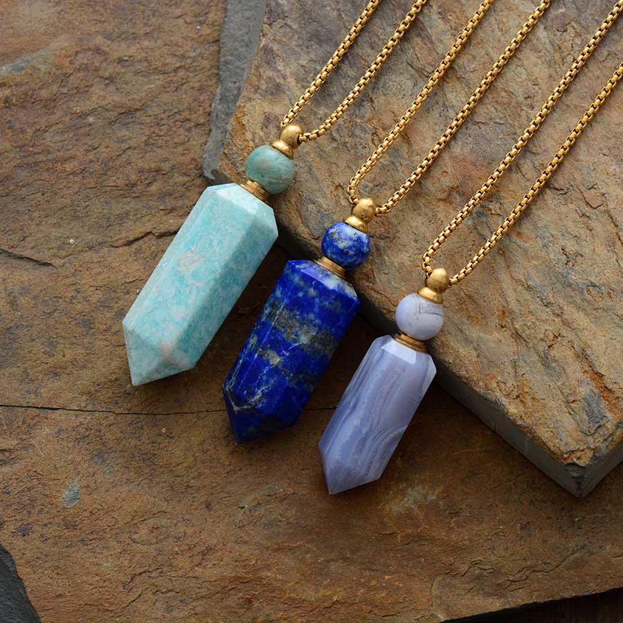 Crystal Perfume Bottle Necklace - Earth Healing Stones