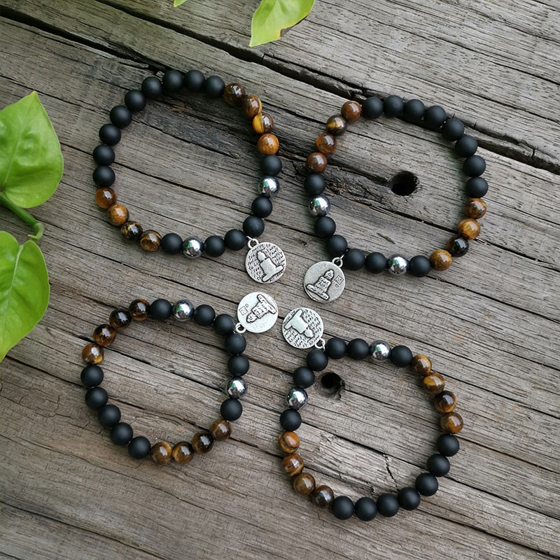 Onyx &amp; Tiger&#39;s Eye Buddha Charm Bracelet