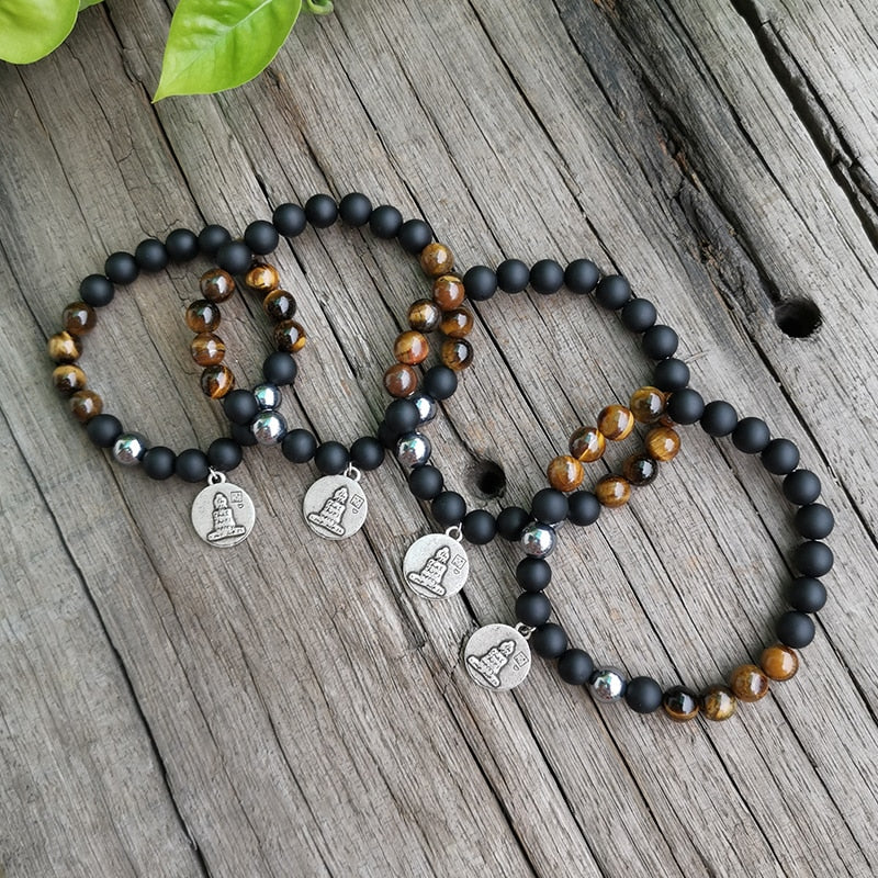 Onyx &amp; Tiger&#39;s Eye Buddha Charm Bracelet