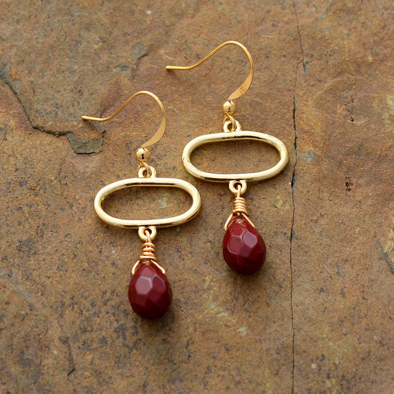 Red Jasper Gold Tone Drop Earrings