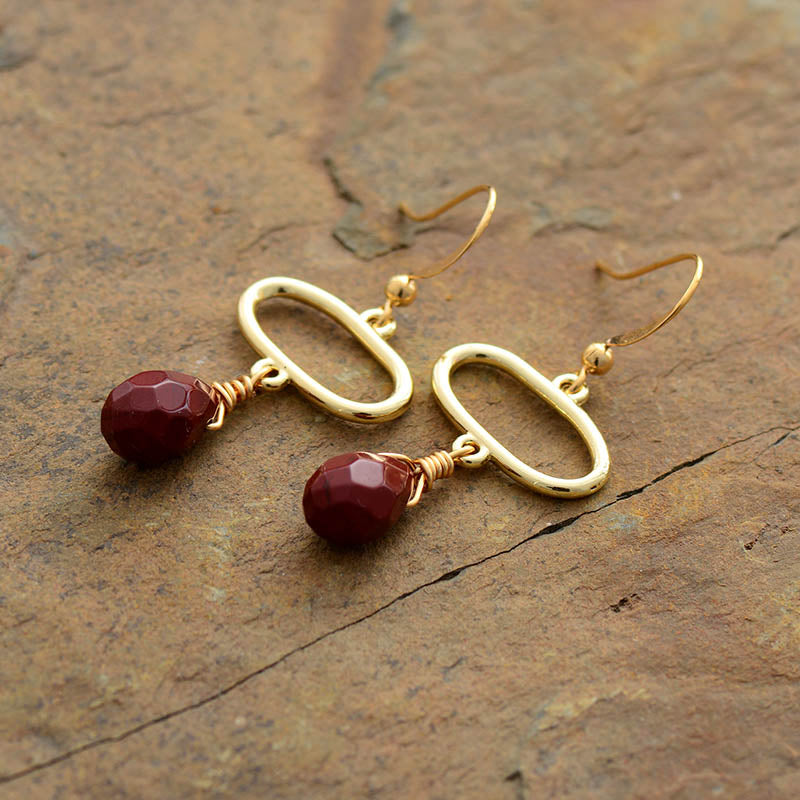 Red Jasper Gold Tone Drop Earrings