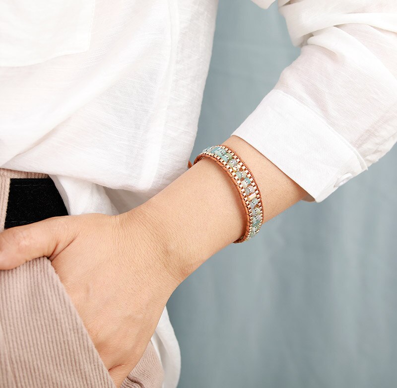 Amazonite Woven Gold Chain Bracelet