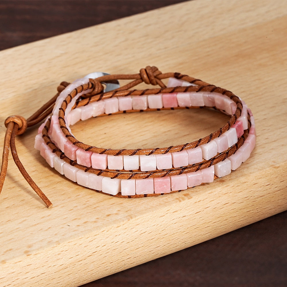 Boho Pink Opal Handmade Wrap Bracelet