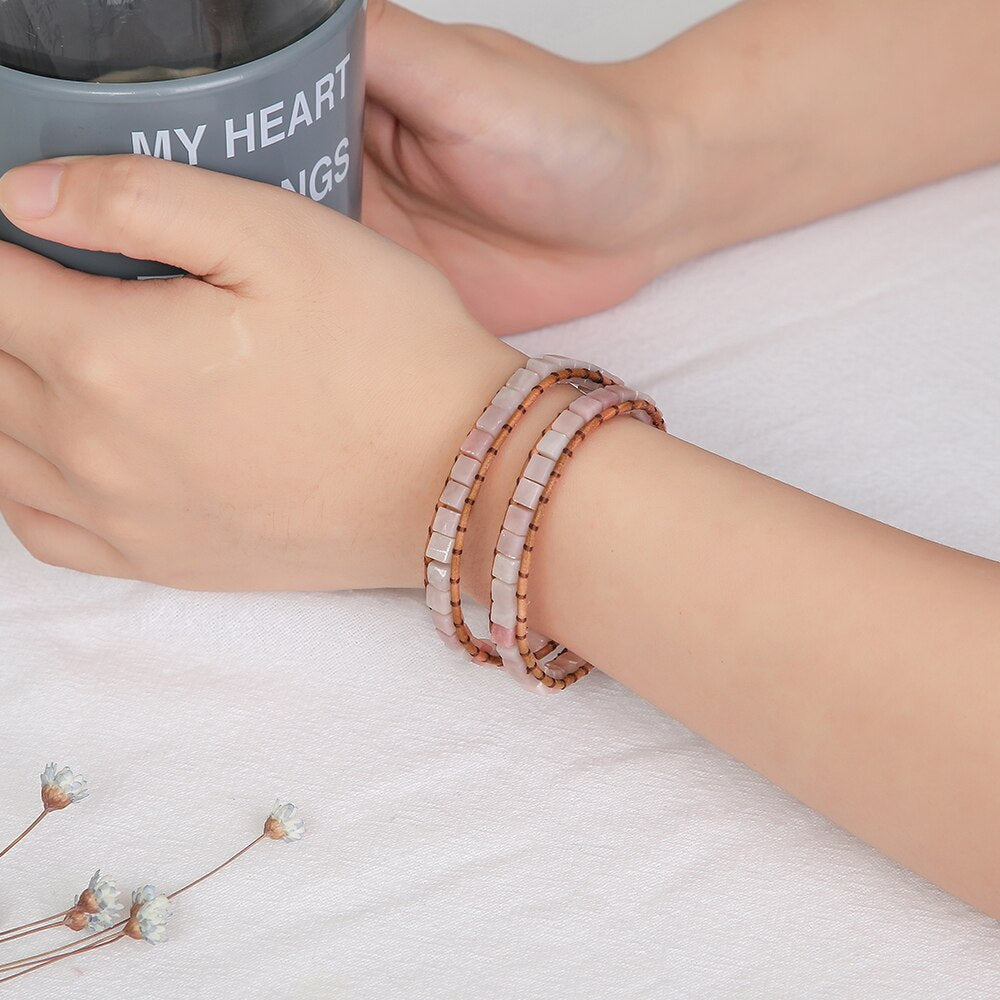 Boho Pink Opal Handmade Wrap Bracelet