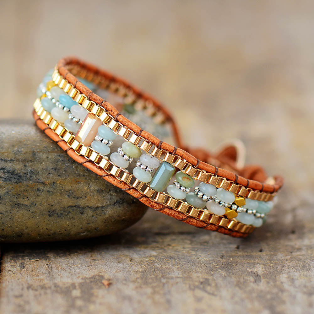 Amazonite Woven Gold Chain Bracelet