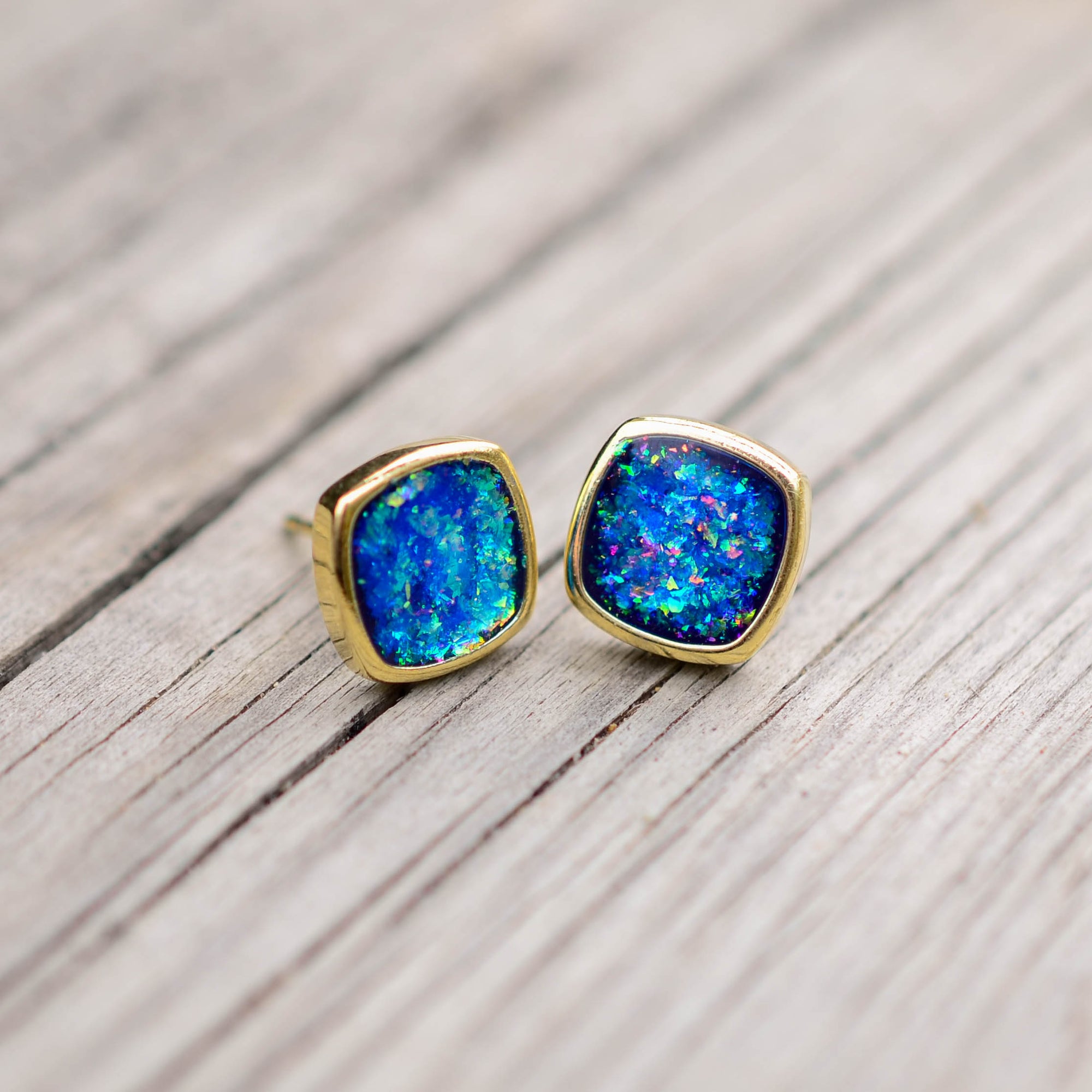 Gold Ocean Kyocera Opal Earrings