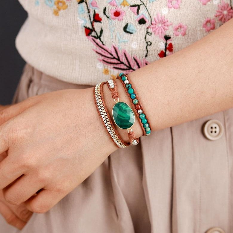 Malachite Protection Wrap Bracelet