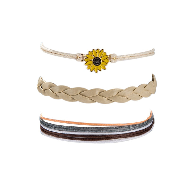 Bohemian Sunflower Daisy Anklet Set