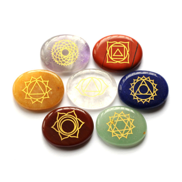 7 Piece Engraved Chakra Stone Set