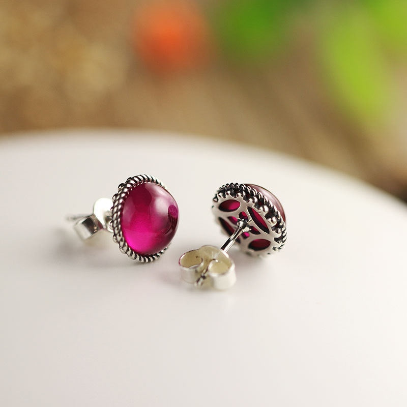 Ruby Stud Earrings Silver