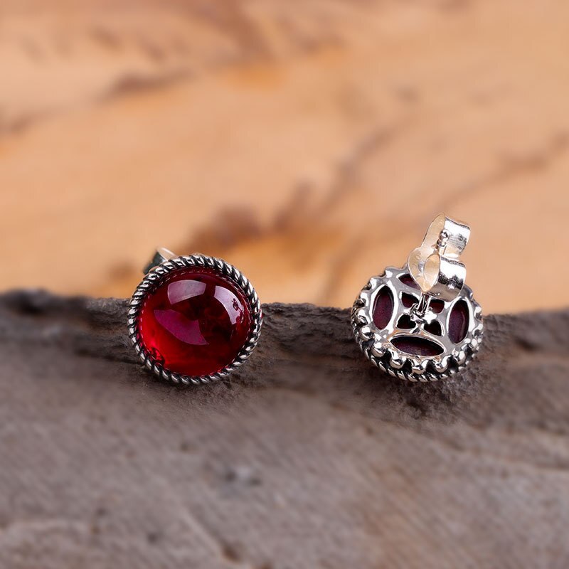 Ruby Stud Earrings Silver