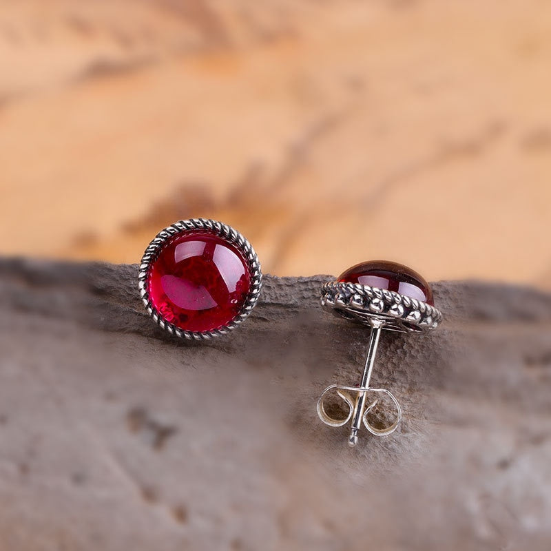 Ruby Stud Earrings Silver