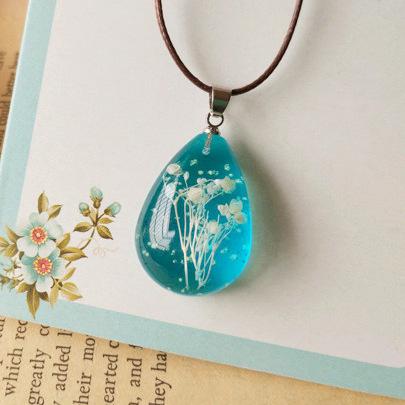 Natural Blue Flower Glass Necklace