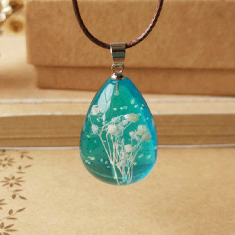 Natural Blue Flower Glass Necklace
