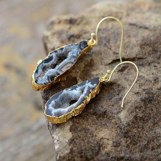 Labradorite Druzy Earrings (Gold & Silver)