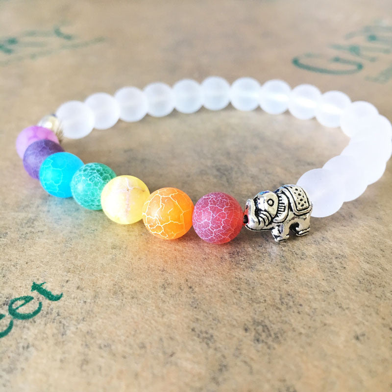 Frosted Agate Elephant Chakra Bracelet