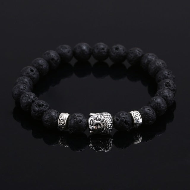 Lava Stone &amp; Buddha Head Mala Bracelet