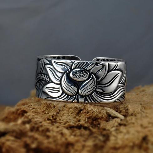 Sterling Silver Adjustable Lotus Ring