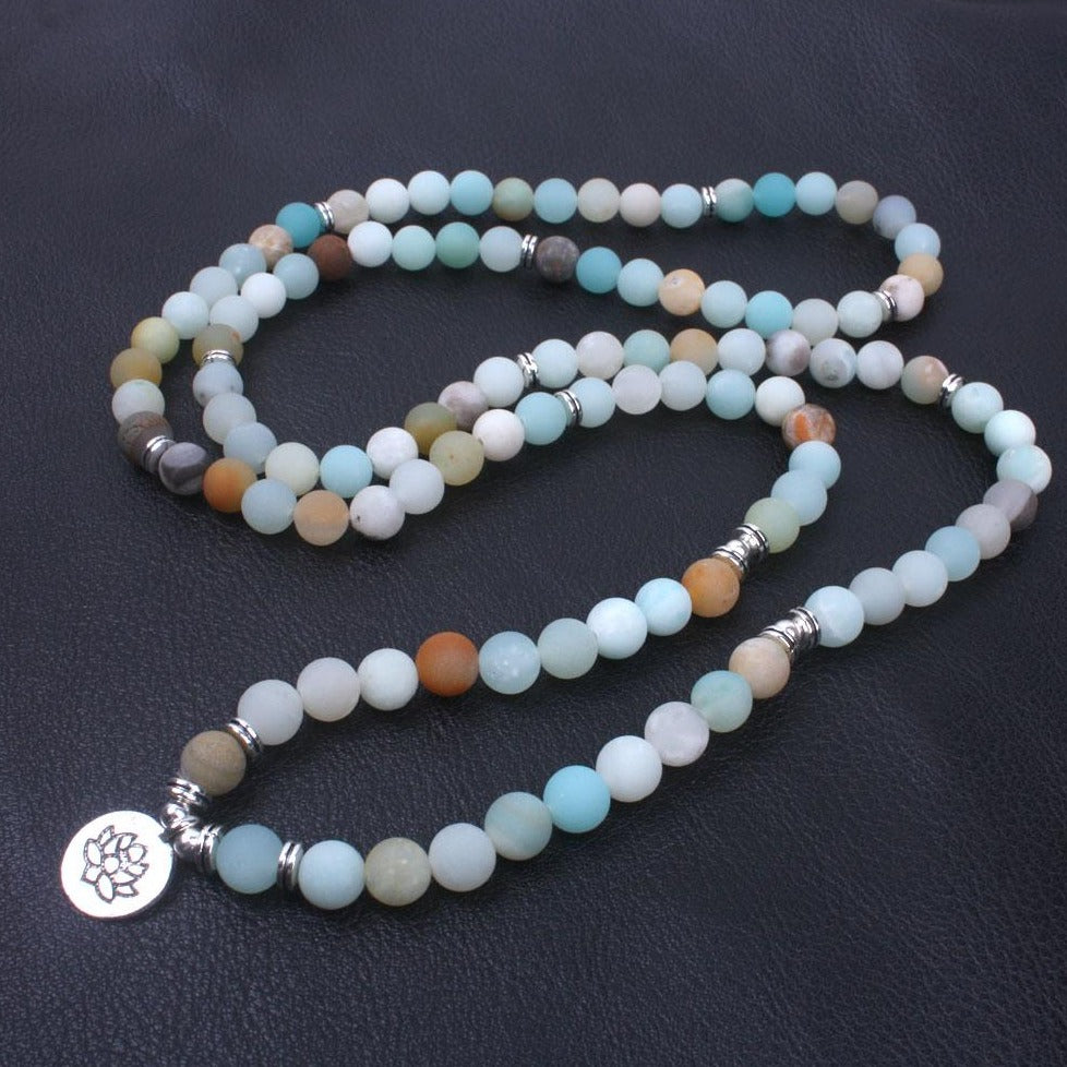 Natural Amazonite Lotus Charm Mala