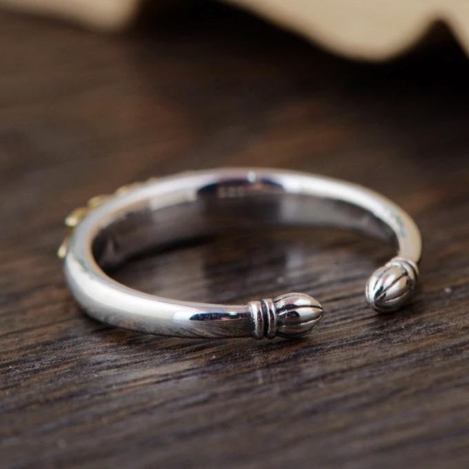 Sterling Silver &amp; Gold Lotus Flower Ring