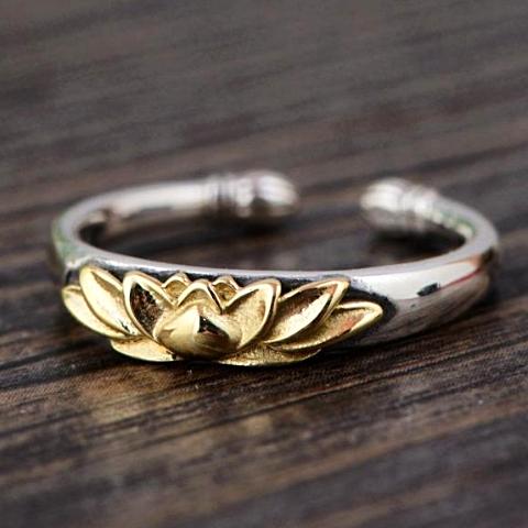 Sterling Silver & Gold Lotus Flower Ring