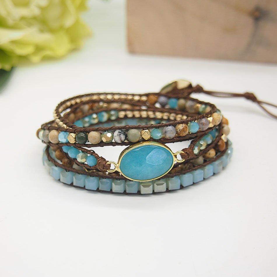 Healing top Amazonite Protection Wrap Bracelet-Natural Stone Balance Bracelet