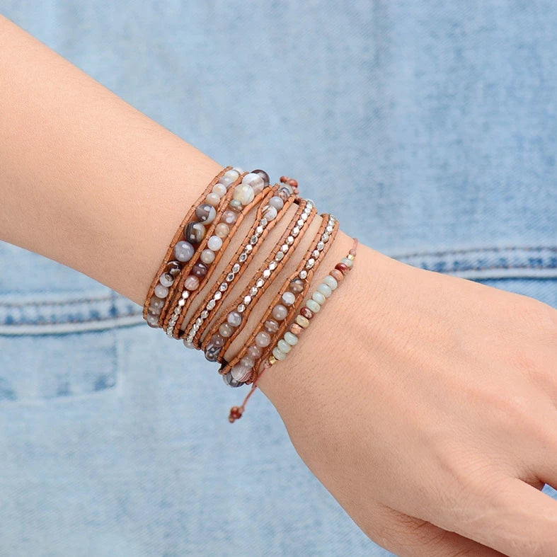 Elegant Botswana Agate Wrap Bracelet