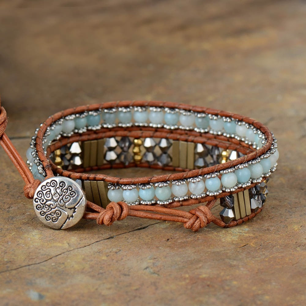 Blue Ice Amazonite Wrap Bracelet