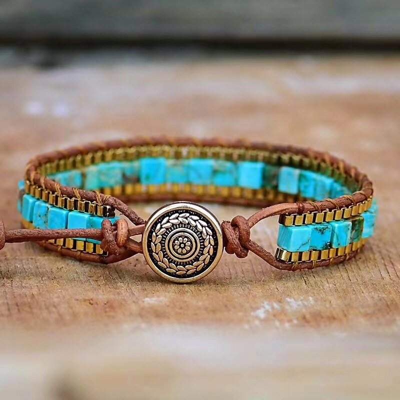 Turquoise Woven Gold Chain Bracelet